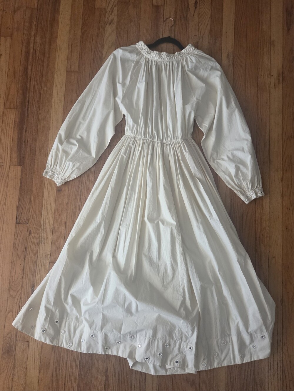 Chan Luu Ivory Cotton Long Dress Mirror Trim Open Back Boho Prairie Size 2